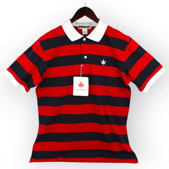 BOAST USA Mens S/S Wide Stripe Polo Red Navy White 100% Peruvian Pima Cotton - Picture 13 of 16